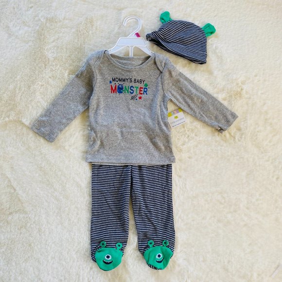 2/$18🌴 NEW Baby Boy 3pc Outfit Mommy's Baby Monster Hat Pants Shirt Halloween - Picture 1 of 10